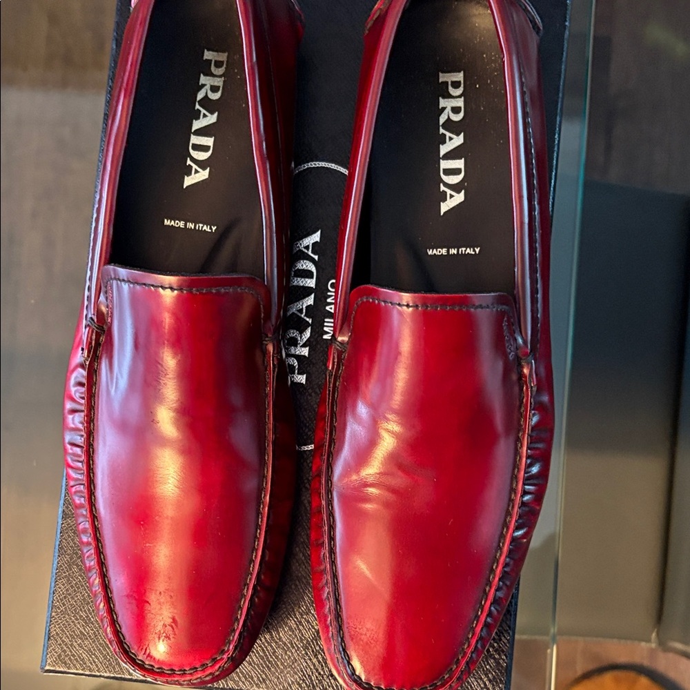 Prada Men's Bold Red Leather Slip-Ons